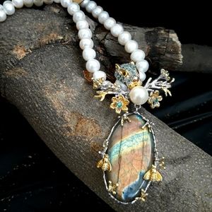 Handcrafted Rainbow Labradorite and Pearl Necklace